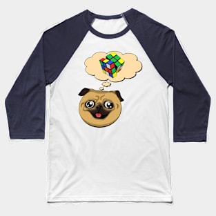 Crazy pug and rubik cube Baseball T-Shirt